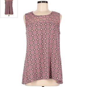 Roz & Ali Pink Pattern Print Sleeveless Tunic Tank Top Women's Large Petite LP